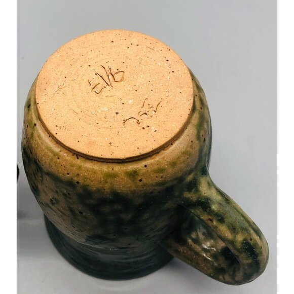 handmade ceramic coffee cup green drip spill design mirror glazed READ - Picture 3 of 5